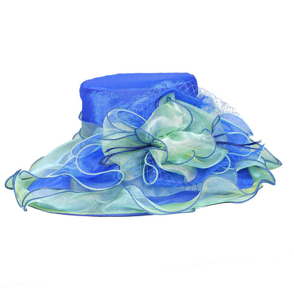 FS été bleu vert église Chapeau pour femmes élégant à large bord Organza Fascinator chapeaux mariage mariée Casquette avec fleur Chapeau Femme