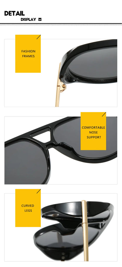 Lunettes de soleil pilote Punk ovales surdimensionnées pour femmes, grande marque de luxe, monture métallique Vintage, lunettes de soleil pour dames, bouclier UV400, 2025