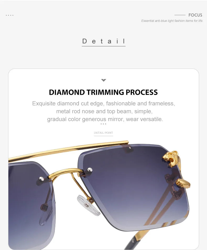 Mode Métal Léopard Sans Monture lunettes de Soleil Double Ponts Gradient Ocean Film Nuances UV400