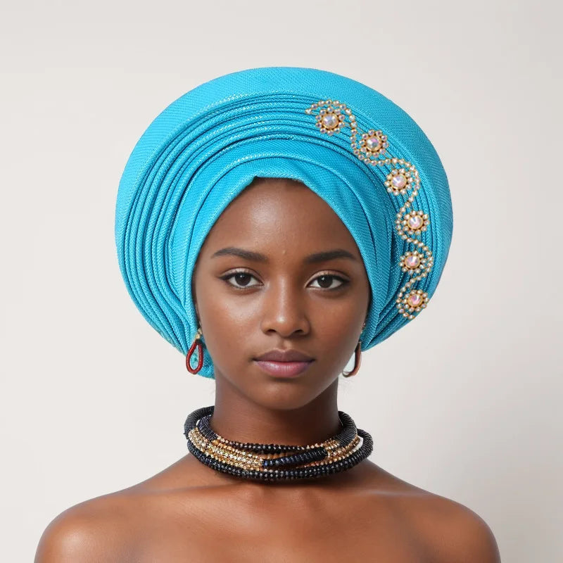 Geles de mariage nigérian, couvre-chef africain, Turbans Auto Gele pour femmes, tissu Aso Oke, couvre-chef musulman, couvre-chef féminin