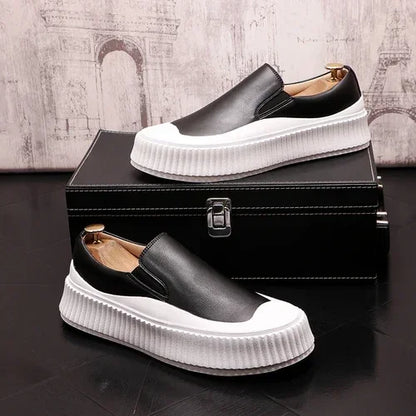 Mocassins en cuir à plateforme épaisse pour hommes, chaussures décontractées, chaussures de planche plates rehaussantes, nouveau, 2025