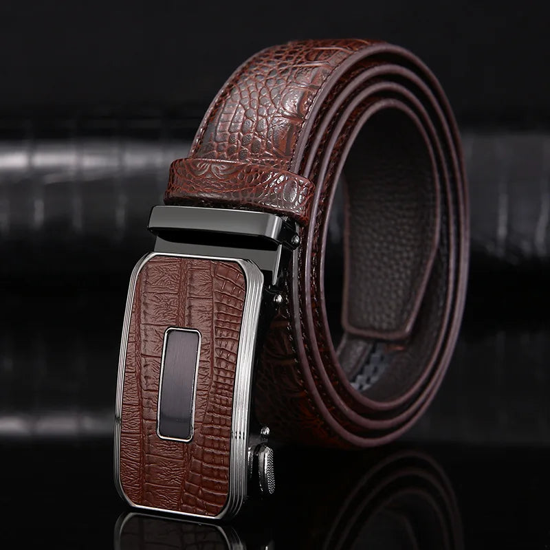 Ceinture en cuir véritable pour hommes d'affaires haut de gamme, 3.3cm, boucle automatique en alliage, peau de vache à deux couches, ceinture de costume décontractée pour hommes