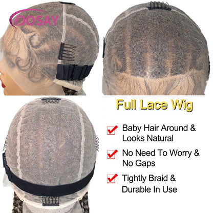 Perruque tressée en boîte sans nœuds en dentelle complète pour femmes-perruque tressée de style boîte de cornrow synthétique en forme de cœur pour un usage quotidien