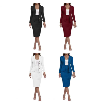 Ensemble jupe d'affaires pour femmes, 2 pièces, veste élégante à manches longues, jupe crayon, tenues de bureau, vêtements pour femmes