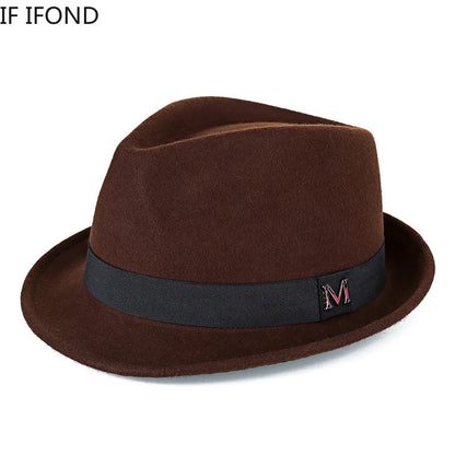 Hommes hiver épais chaud feutre Fedora chapeaux laine Gentleman Jazz casquette homburg mâle classique à bord étroit chapeau haut-de-forme