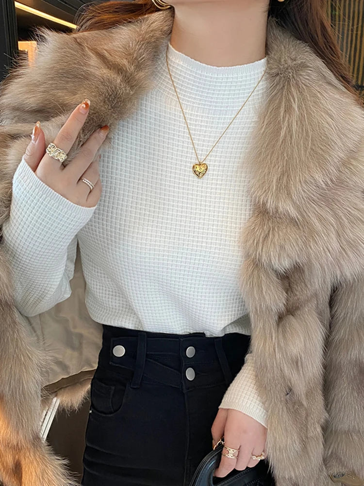 Pull Vintage à Col Roulé pour Femme, Vêtement à Motif Gaufré, Solide, Décontracté, Slim, Automne Hiver