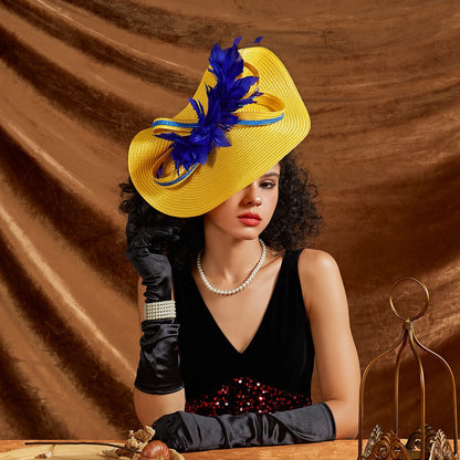 Chapeau de mariage en plumes parfaites, chapeaux Derby Kentucky en paille à la mode, fascinateurs de mariée de luxe Premium, bandeau Unique avec Clip pour voile