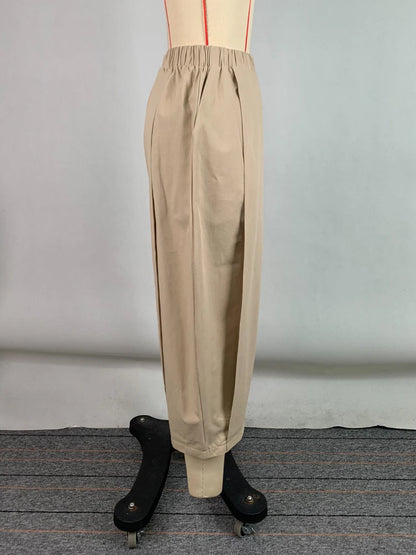 Beautyblue kaki femmes pantalon jambe large Capri pantalon été nouvelle mode poche ample taille élastique ample coton pantacourt