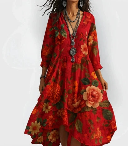 Robe décontractée pour femmes, ample, rétro, imprimé, manches 7-quarts, mode printemps-automne, élégante, bord de mer, vacances, 2025