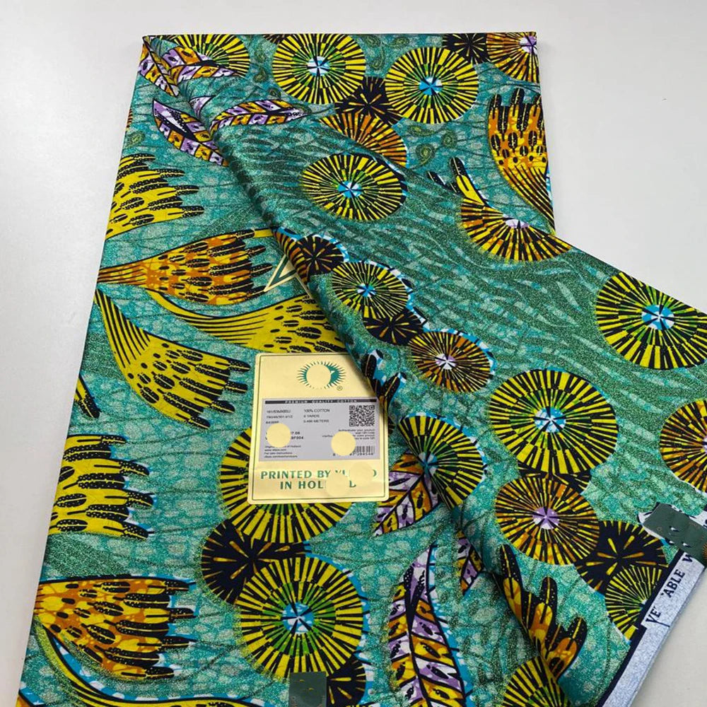 Tissu africain en cire de coton, très bonne qualité, nouvelle grande cire Ankara brillante Pagne, couleur grise, brillant doré, trucs Batik, 6 mètres