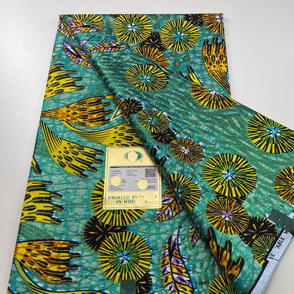 Tissu africain en cire de coton, très bonne qualité, nouvelle grande cire Ankara brillante Pagne, couleur grise, brillant doré, trucs Batik, 6 mètres