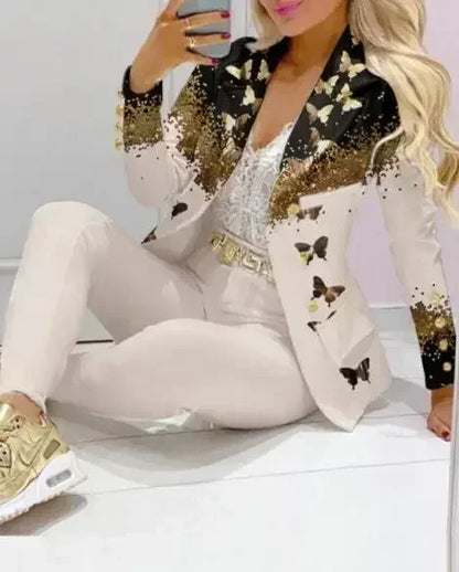 Ensemble Blazer et pantalon à col à revers imprimé à carreaux pour femmes, 2 pièces, vêtements, costume, pantalon, mode printemps-automne décontractée