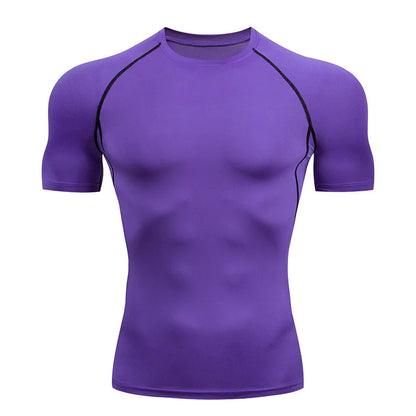 Hommes Compression course t-shirt Fitness serré à manches courtes t-shirt formation Jogging chemises vêtements de sport séchage rapide Rashgard