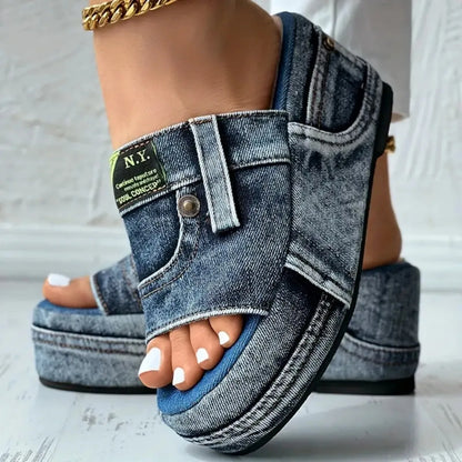 Plate-forme femmes pantoufles nouvel été élégant Denim sandales confortable sans lacet chaussures plage marche pantoufles diapositives décontractées femmes