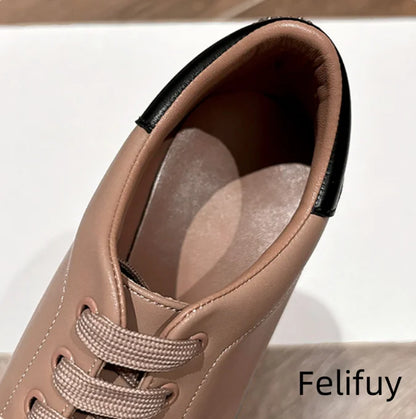 Baskets Blanches en Cuir de Vache pour Femme, Chaussures à Semelle Optique, Décontractées, à Lacets, Confortables, d'Extérieur, de Styliste, Printemps 2024