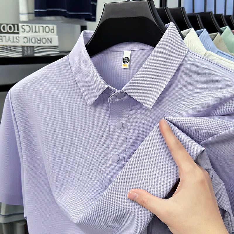 2025 Chemise polo gaufrée sportive pour hommes |   Tailles supérieures de Tennis de Golf évacuant l'humidité S-5XL, boutons-pression, antibactérien 7A de haute qualité