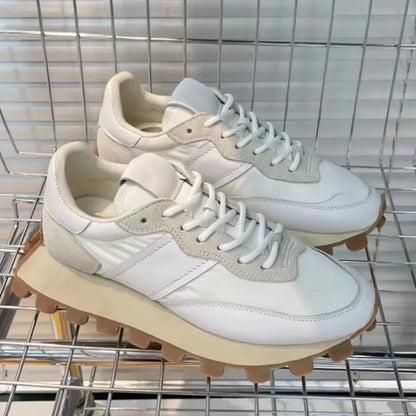 Chaussures de course rétro en daim pour femmes, baskets épaisses, tissu respirant, chaussures de sport à plateforme plate, mode décontractée, recommande une augmentation