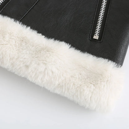 Vestes d'hiver pour femmes mode épais chaud Faux cuir peau de mouton veste manteau Vintage rabat poche vêtements de dessus pour femmes Chic hauts