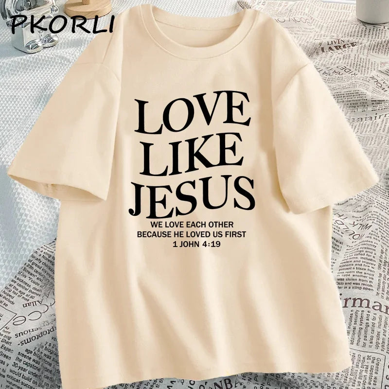 Amour comme jésus t-shirts chrétiens T-shirt religieux à base de foi décontracté à manches courtes femme vêtements Streetwear col rond vêtements