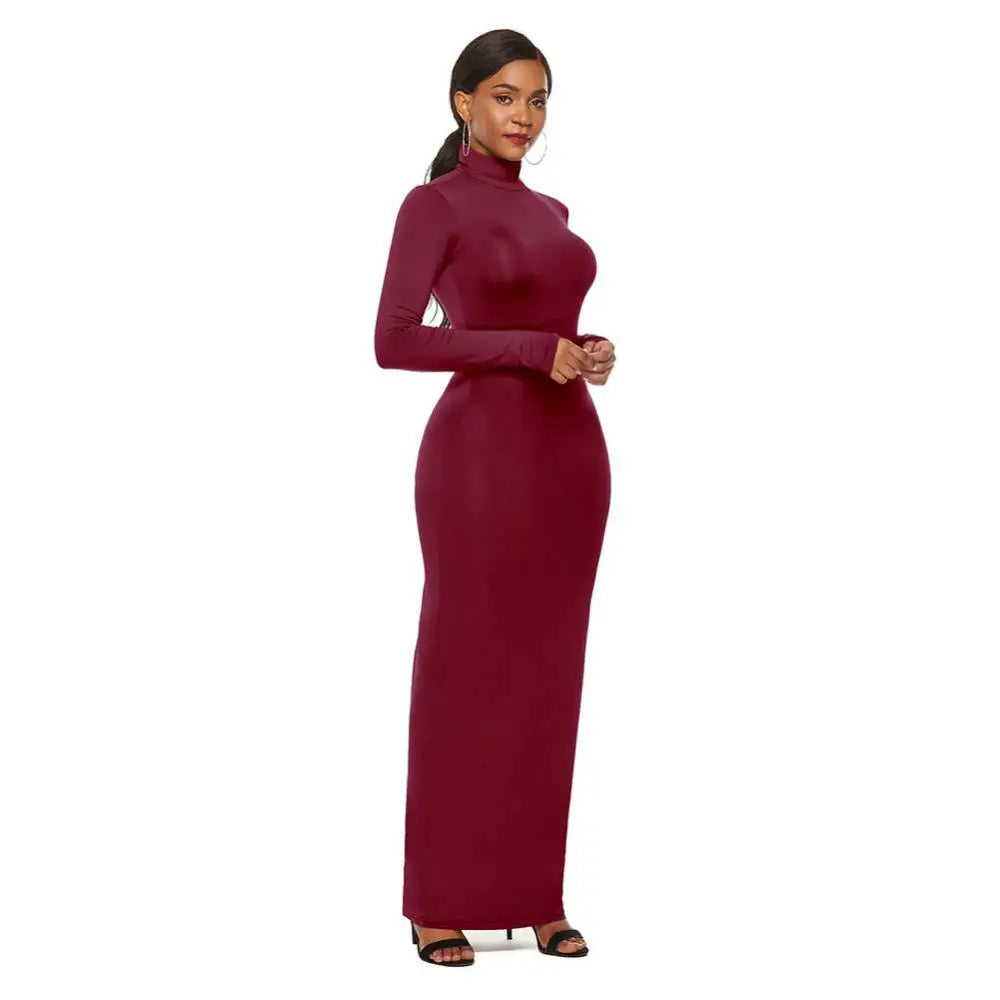 Femmes sulfRobes Grande Taille ixSolide Document Femmes Manches sulfCol Roulé Tambours con Robe Maxi Robe Éducative S-5XL
