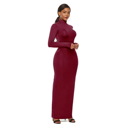 Femmes sulfRobes Grande Taille ixSolide Document Femmes Manches sulfCol Roulé Tambours con Robe Maxi Robe Éducative S-5XL