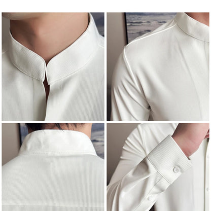 Chemise à col montant de style chinois, chemise à manches longues, drapeau haut de gamme, haute élasticité, sans trace, nouveau