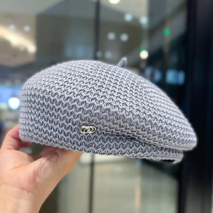 Béret en paille de papier plissé fixe pour femmes, tricot en soie de lait d'été, respirant, grand artiste, chapeau de peintre à la mode