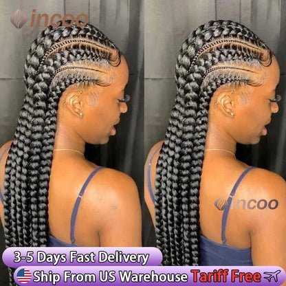 Incoo-Perruque synthétique tressée pour femmes noires, 36 pouces, sans nœud, boîte, Cornrow, cheveux africains
