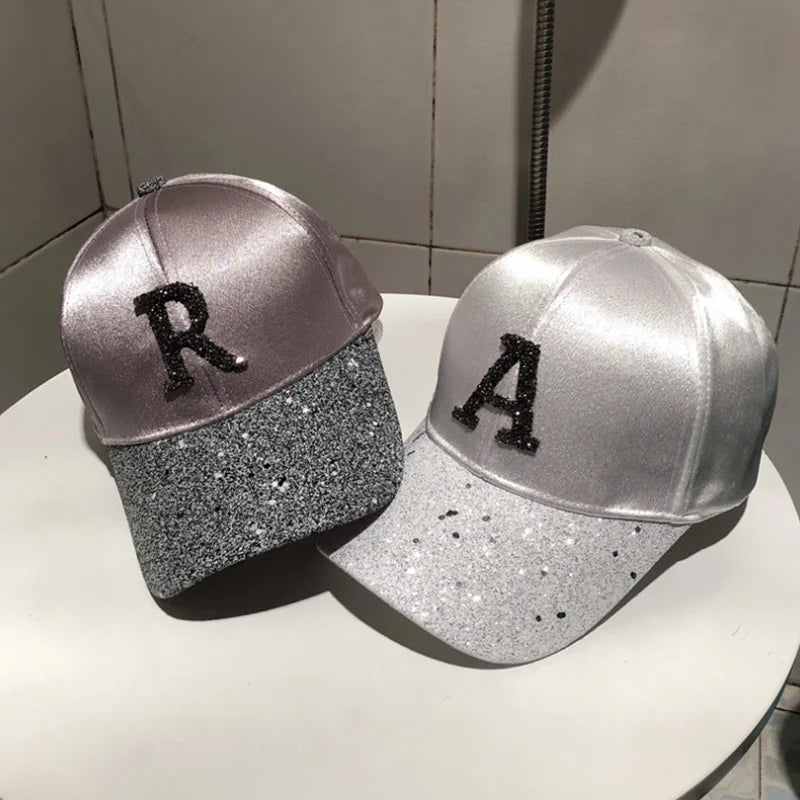 Casquette de baseball en satin brillant avec lettre R pour femmes et filles, chapeaux Snapback, sports de plein air, hip hop, soleil, printemps, été, mode