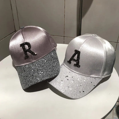 Casquette de baseball en satin brillant avec lettre R pour femmes et filles, chapeaux Snapback, sports de plein air, hip hop, soleil, printemps, été, mode