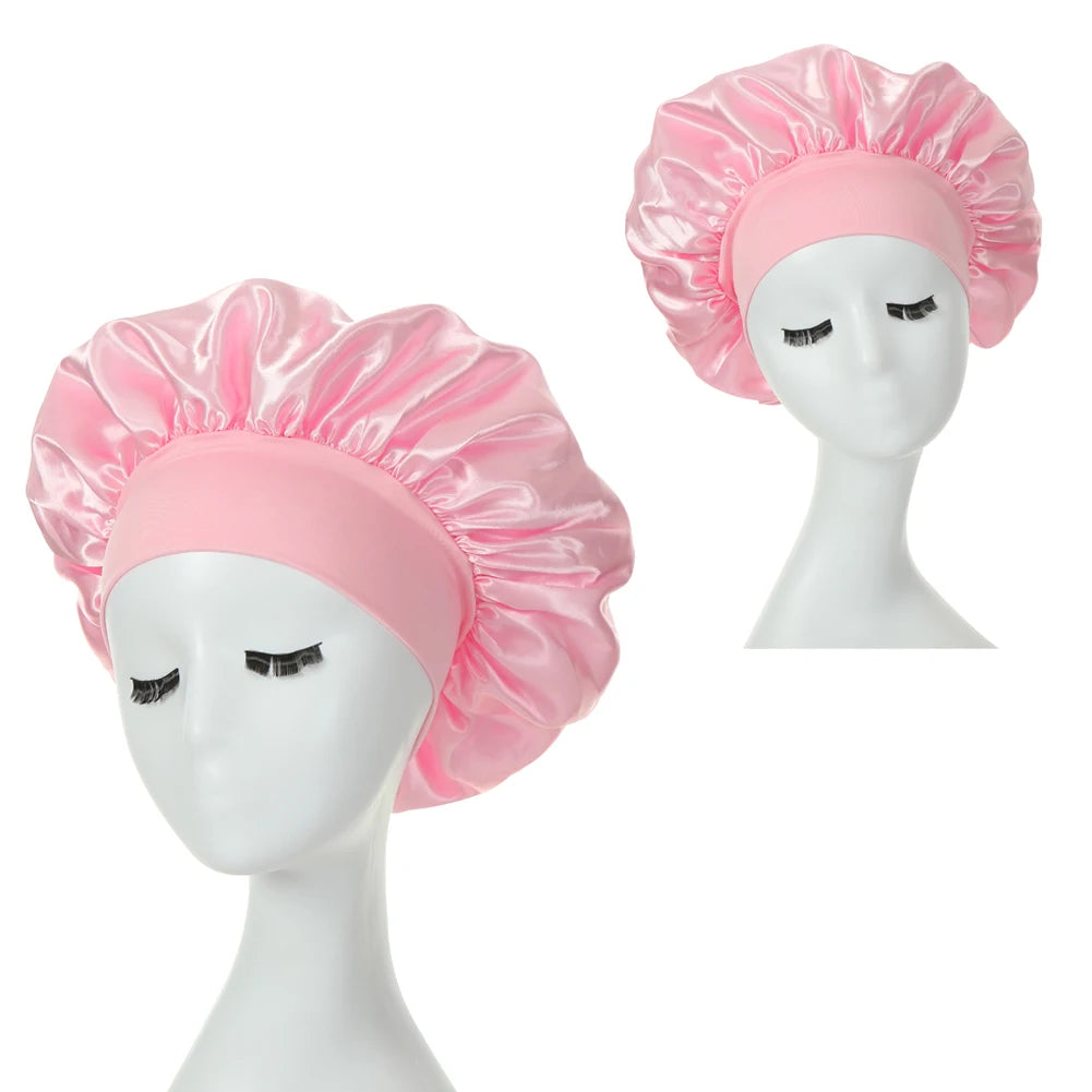 2 pièces lait Imitation soie large bord Satin tissu femmes cheveux chapeau Bonnet bande élastique chapeaux bonnets pour les femmes