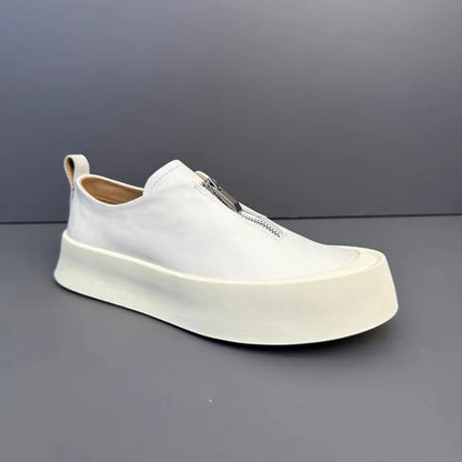 Mocassins à fermeture éclair pour hommes, cuir de vachette véritable, chaussures décontractées, baskets d'extérieur vintage, chaussures de skateboard, plate-forme optique, mode