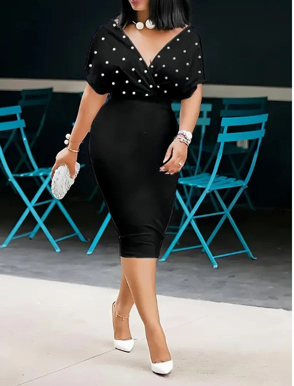 Robe de soirée à la mode pour femmes, Sexy, col en V, robes élégantes aux hanches, couleur unie, Slim, tenue de bureau, été, 2025