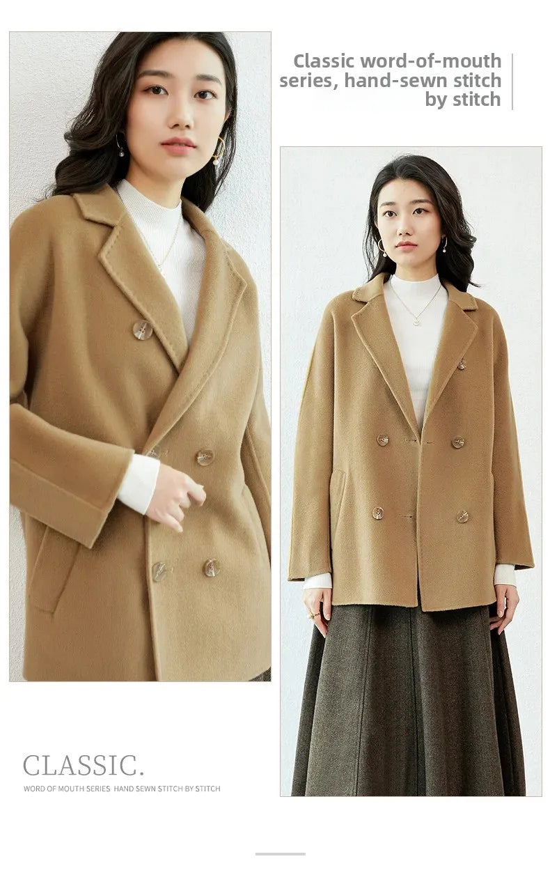 Manteau en laine Double face pour femme, épais, mi-long, col de costume, coupe ample, couleur Pure, polyvalent, nouveau Style automne hiver