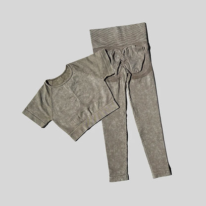 Ensemble de sport de lavage pour femmes, combinaison sans couture, haut de Fitness à manches courtes avec froissés sur les fesses, Leggings d'entraînement, vêtements de gymnastique