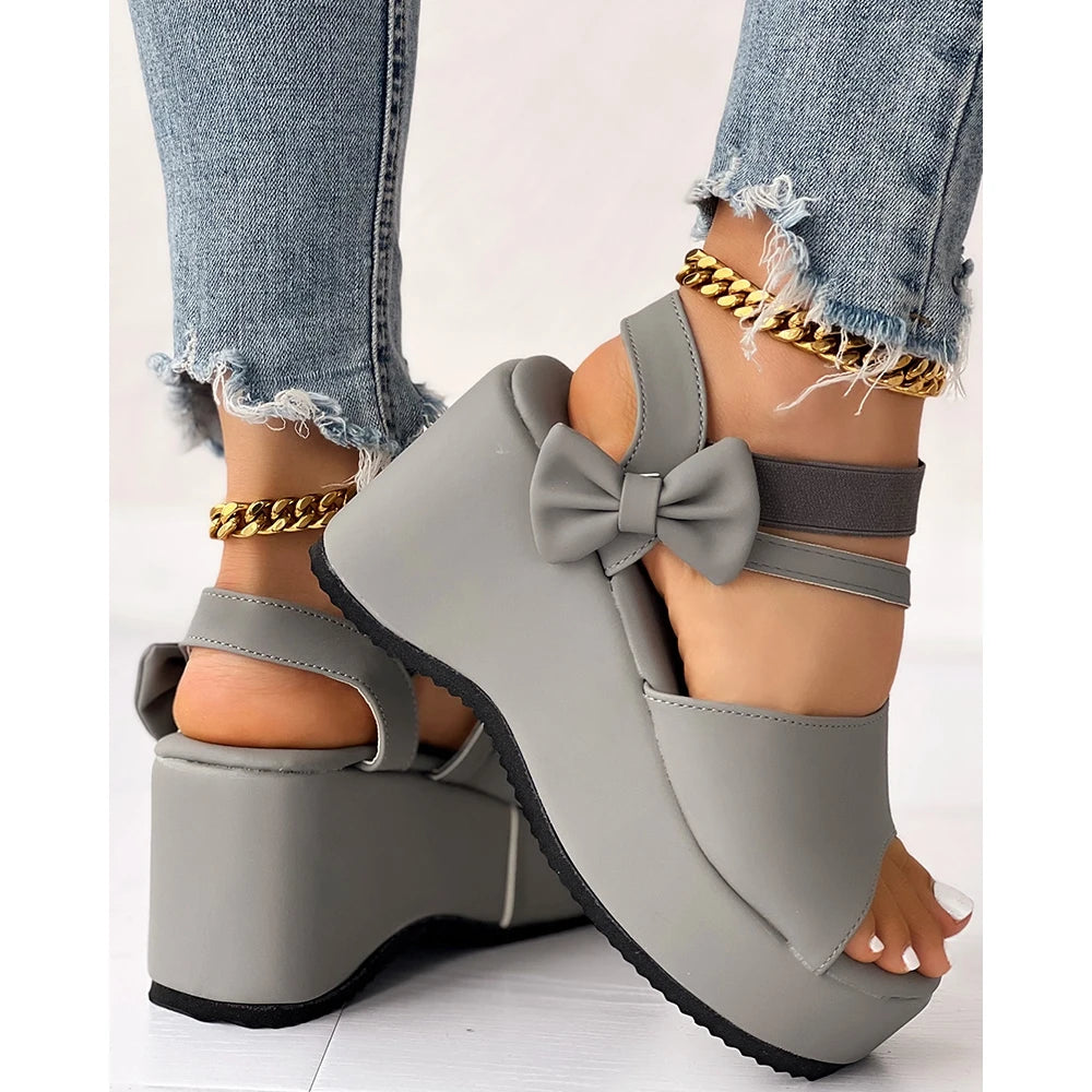 Peep Parker-Sandales à l'offre elles compensées avec nœud papillon pour femmes, sandales en daim, style coréen, printemps, automne, été, 03/Casual, 2024