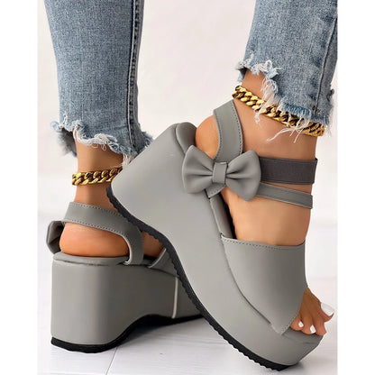 Peep Parker-Sandales à l'offre elles compensées avec nœud papillon pour femmes, sandales en daim, style coréen, printemps, automne, été, 03/Casual, 2024