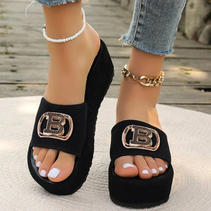 Femmes luxe décor sandales été fleur noire en plein air mode compensées décontracté bureau fête élégant Sexy plate-forme talons hauts 2025