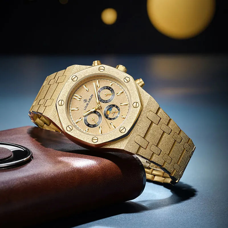 LOUIE JUELEN nouveaux hommes montre haut de gamme de luxe mécanique automatique en acier inoxydable étanche lune montre lumineuse montre-bracelet horloge