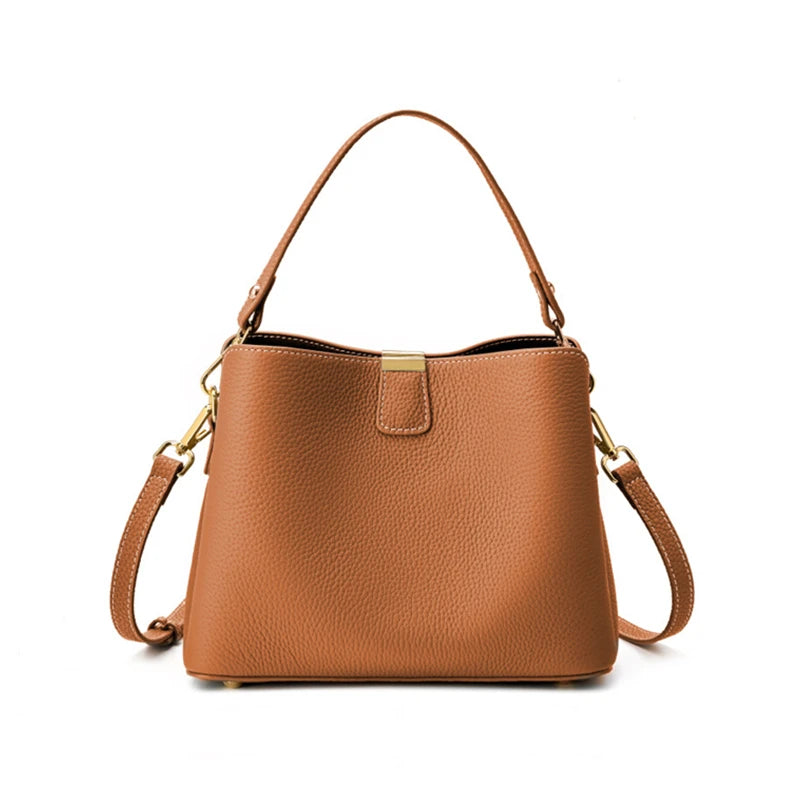 Hifashion 100% vache en cuir véritable seau épaule sacs à bandoulière pour femmes 2025 luxe concepteur large sangle fourre-tout dames sacs à main