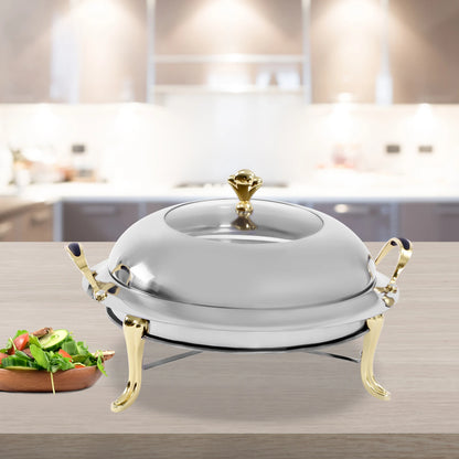 Ensemble de réchaud rond de 3L, chauffe-aliments en acier inoxydable avec couvercle et poignées de transport, feu réglable, dispositif de réchauffement des aliments