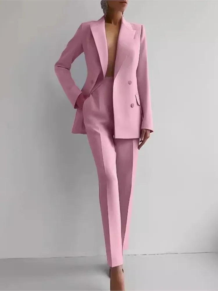 Printemps décontracté à manches longues costume ensemble automne élégant bureau dame solide mince hauts Blazer pantalon deux pièces ensembles femmes tenue 2025