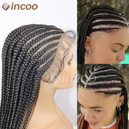 Perruque tressée synthétique Cornrow Box, perruques Full Lace Front, tresses tribales, perruque tressée Jgreeting Box, perruque tressée Faux Locs sans nœuds, 36 po