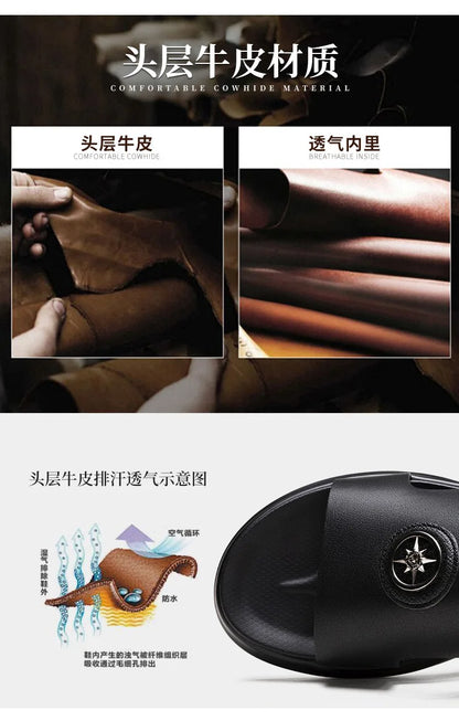 Luxury Men's Genuine Leather Sandals Classic Roman Men Shoes Slippers Soft Comfortable Men Non-slip Walking Slippers Footwea