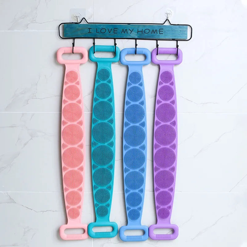 Éponge corporelle en Silicone, brosses, serviettes de bain, épurateur, frottement du dos, Peeling, Massage, ceinture de douche, brosses de nettoyage de la peau étendues