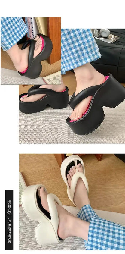 Tongs compensées à Clip pour femmes, sandales de plage à plateforme épaisse, semelle épaisse, pantoufles Eva à talons hauts, été 2025