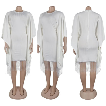 Robe mi-longue à pampilles en polyester à manches 3/4 pour femmes, tenues africaines élégantes, vêtements africains