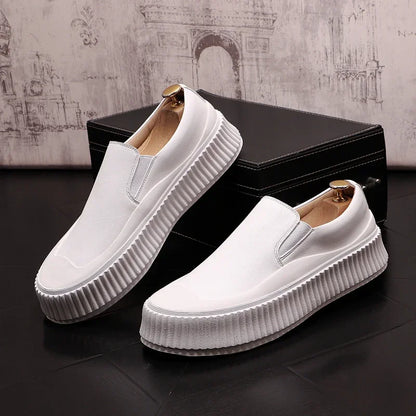 Mocassins en cuir à plateforme épaisse pour hommes, chaussures décontractées, chaussures de planche plates rehaussantes, nouveau, 2025