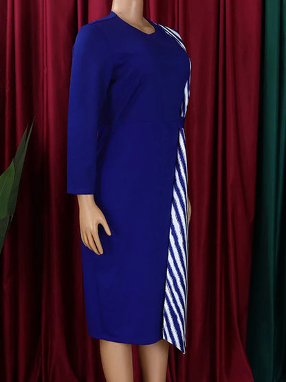 FairyShely 2025 Sexy Patchwork grande taille robe de Club femmes à manches longues grandes robes dame coupe ajustée fête robe courbe serrée