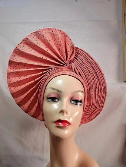 Turban de tête musulman pour femmes, Gele africain violet, casquettes déjà fabriquées, Auto Aso Oke, cravate de sauna Gele, chapeau rond pour dames, Z620-2 de fête